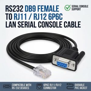 RS232 DB9 Pin Female to RJ11 RJ12 6P6C LAN Serial Console Cable 1.8M