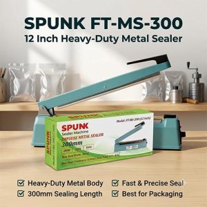 SPUNK FT-MS-300 12 Inch Impulse Metal Sealer Machine 400W 300mm Heavy-Duty Plastic Poly Bag Hand Sealer