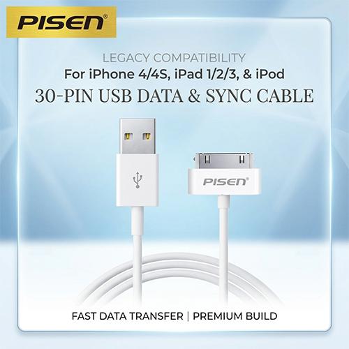 PISEN AP01 30 Pin USB Charging & Data Sync Cable 0.8M for iPhone 4/4S iPad 1/2/3 & iPod