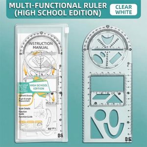 High And Medium School Multi-Functional Geometry Drawing Ruler Set Transparent Clear Math & Measurement Drafting Tool