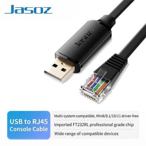 Jasoz D123 T-D220 1.5M USB to RJ45 Console Debugging Cable FT232RL Chip Serial RS232 Switch & Router Configuration Cable for Laptop PC