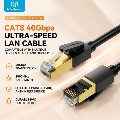 Mindpure NW030 LX10836 Cat8 Ethernet Cable 0.5M 40Gbps 2000MHz Super Speed Pure Copper Gaming LAN Cable