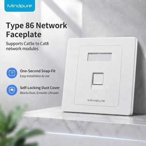 Mindpure NW130 LX10822 Type 86 Network Panel Faceplate Single Port Network Information Panel Gigabit Unshielded Computer Network Socket Panel