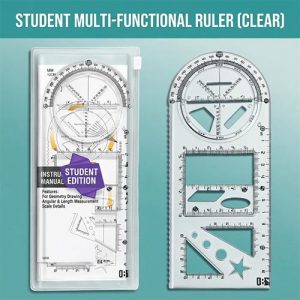 Primary School Multi-Functional Geometry Drawing Ruler Set Transparent Clear Math & Measurement Drafting Tool