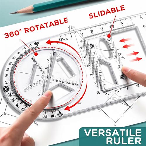 Junior High School Multi-Functional Geometry Drawing Ruler Set Transparent Clear Math & Measurement Drafting Tool - Image 2