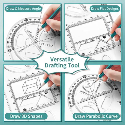 Junior High School Multi-Functional Geometry Drawing Ruler Set Transparent Clear Math & Measurement Drafting Tool - Image 3