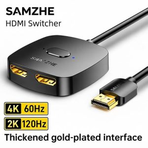 SAMZHE DHV-300 HDMI Switcher 2 in 1 Out / 1 in 2 Out Bi-Directional Splitter 4K @60Hz with 1.5M Built-in HDMI Cable