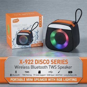 X-922 Wireless Speaker Disco Series Bluetooth TWS Portable Mini Speaker with RGB Lighting TF Card USB & AUX Support Long Battery Life
