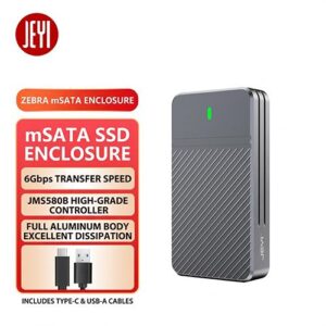 JEYI JMS580B Zebra mSATA SSD Enclosure Box All Aluminum Alloy High Speed External Reader Case