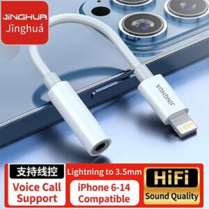 JiNGHUA JH-A552 Lightning to 3.5mm Headphone Audio Adapter Cable with Voice Call Support for iPhone 6 to 14
