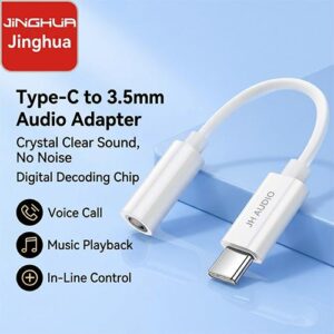 JiNGHUA JH-A553 Type-C to 3.5mm Headphone Audio Adapter Cable with Voice Call Support for Android & iPhone 15/16 Series