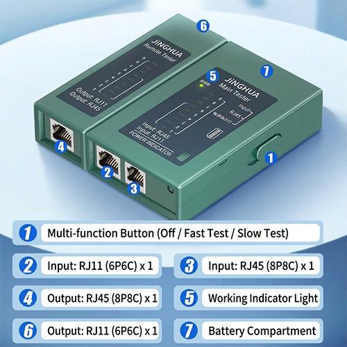 JiNGHUA JH-P720 Multi-Function RJ45/RJ11 POE Network & Telephone Cable Tester & Fault Detector - Image 2