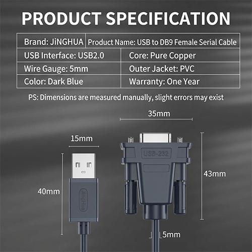 JiNGHUA JH-Z170 USB to DB9 Female Serial Cable 1.2M USB to RS-232 9-Pin Converter Line - Image 4